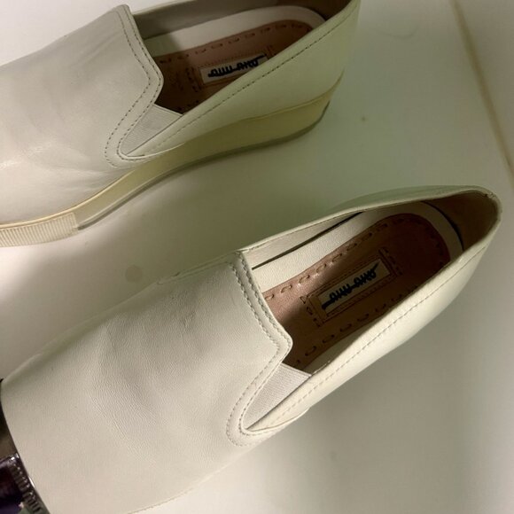 Miu Miu White Leather Metal Cap Toe Platform Slip On Sneakers - Picture 3 of 6